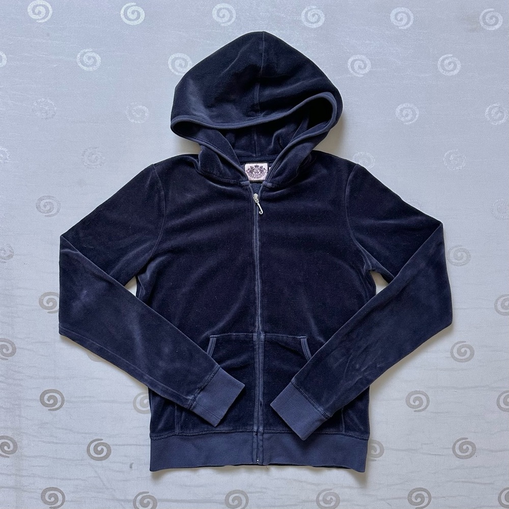Vintage Juice Couture Y2k navy purple velvet tracksuit long sleeve zip up hoodie